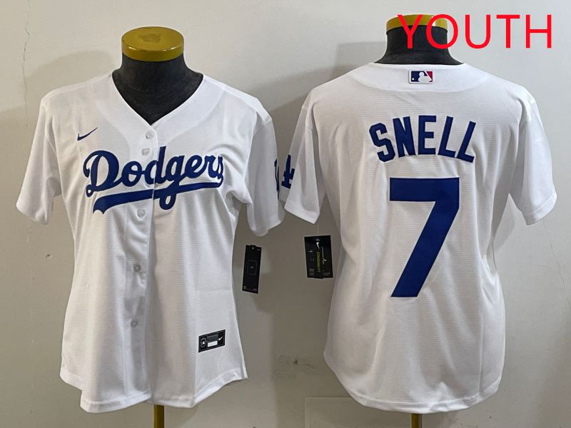 Youth Los Angeles Dodgers 7 Snell White Game 2025 Nike MLB Jersey style 1